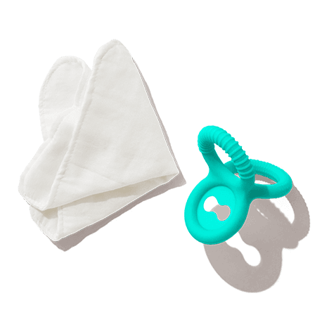 Silicone Triple Teether & Organic Teething Cloth